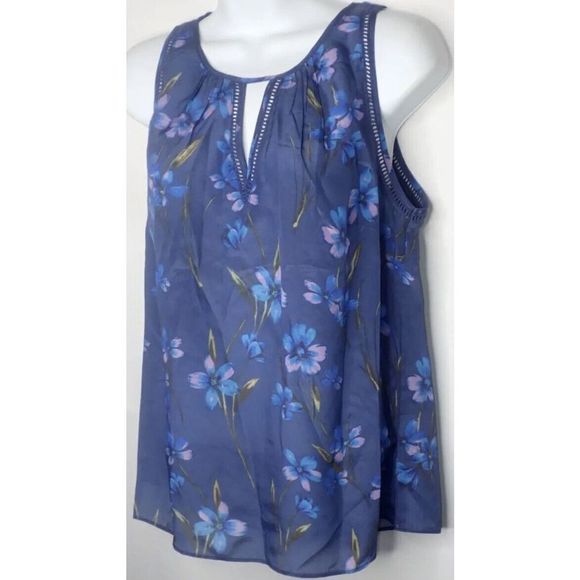 GREYLIN Sleeveless Women Sz L Stitch Fix Silk Blouse Blue Floral Anthropology $8 - Picture 2 of 9